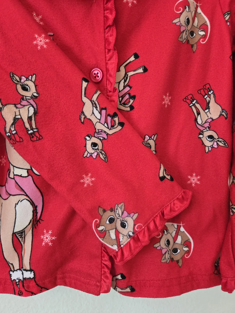 Clarice Reindeer Snow Cute Toddler Girl's Red Holiday Button Down Pajama SET